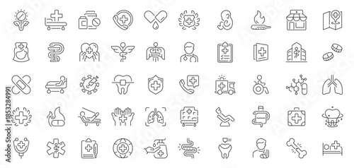 Medical icons set. editable line icons for healthcare, outline, hospital, and health