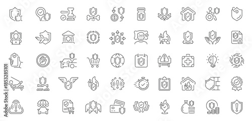 Insurance icons set. editable line icons, linear, protection, coverage symbols