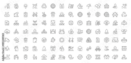 Eco icons set. editable line icons. outline, sustainable, environmental symbols