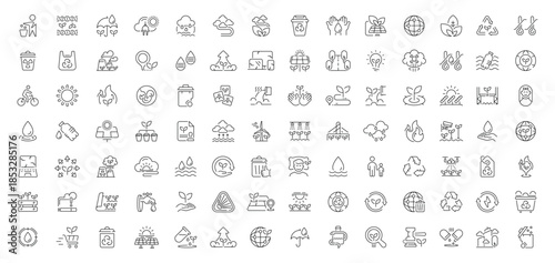 Eco and nature icons set. editable line icons, outline, environmental, green symbols