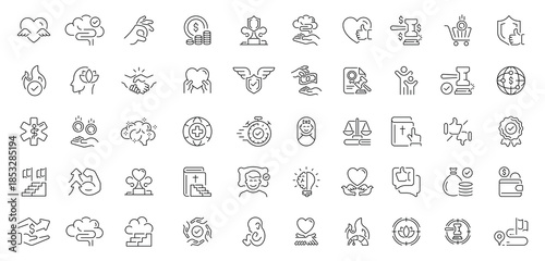 Core values icons set. editable line icons, outline, business and ethics symbols