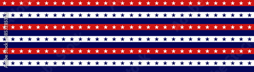 USA Flag Stars and Stripes Seamless Pattern, 4th of July Red, Blue, White Stars and Lines Background American style Vector border