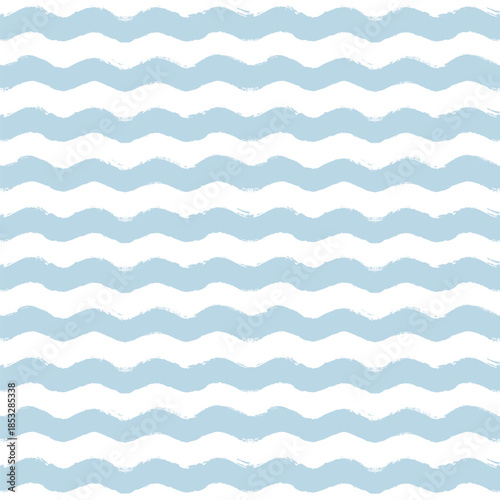 Seamless Wave Pattern, watercolor stripes, wavy sea beach print, curly grunge paint lines vector background.