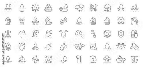 Water conservation icons set. editable line icons, outline, sustainability symbols