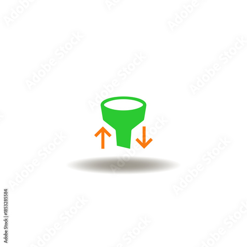 Vector illustration of funnel and arrows up down. Symbol of filter. Icon of filtering and sorting.
