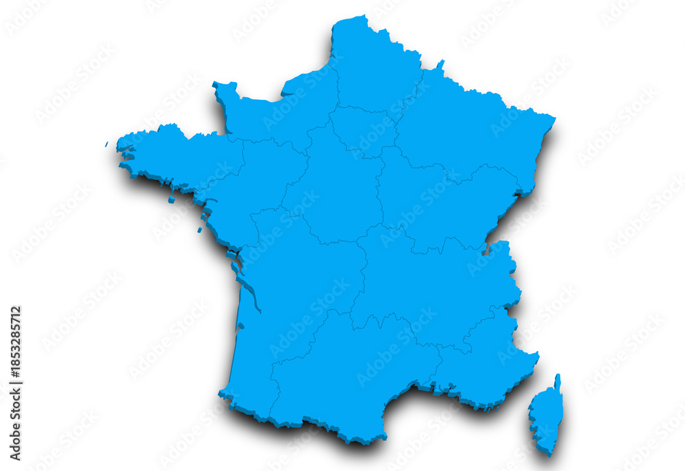 Obraz premium France map. 3d Map of France country with his coloured departments. French Republic, European