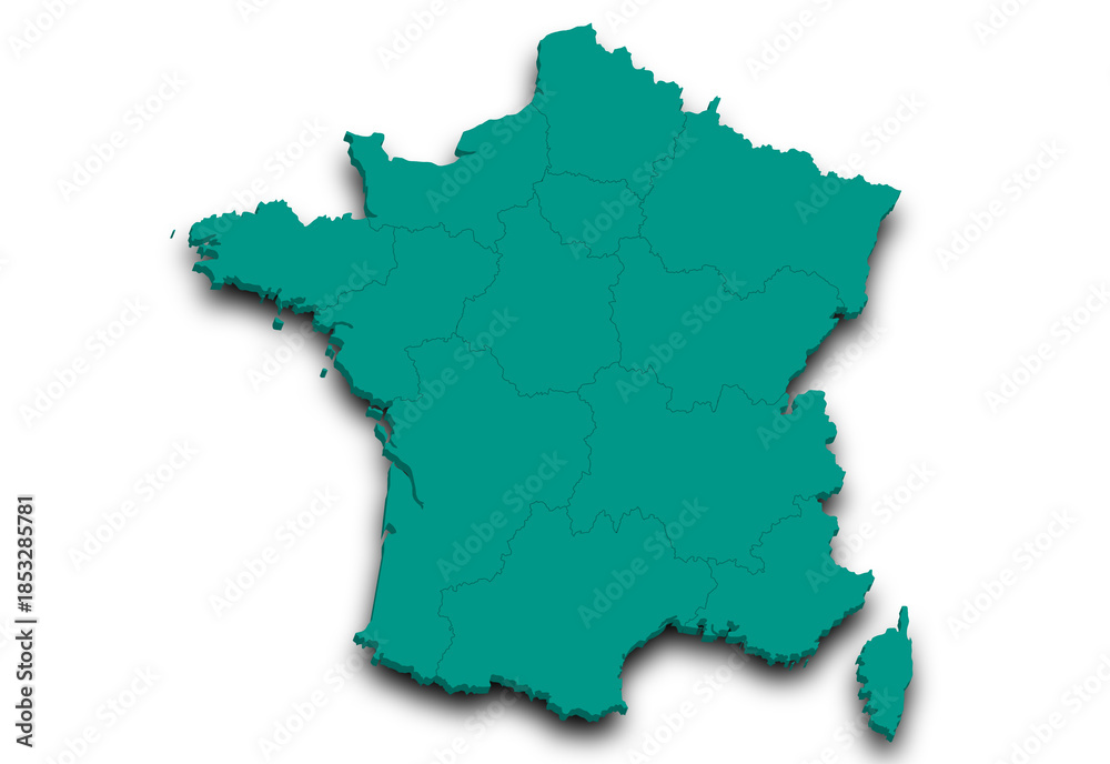 Fototapeta premium France map. 3d Map of France country with his coloured departments. French Republic, European