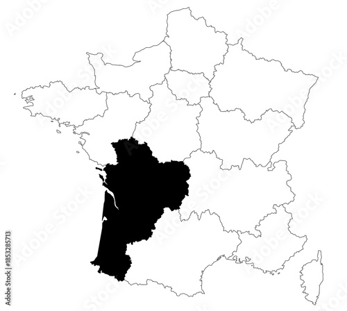Slika na platnu Map of nouvelle aquitaine departments in France country on white background