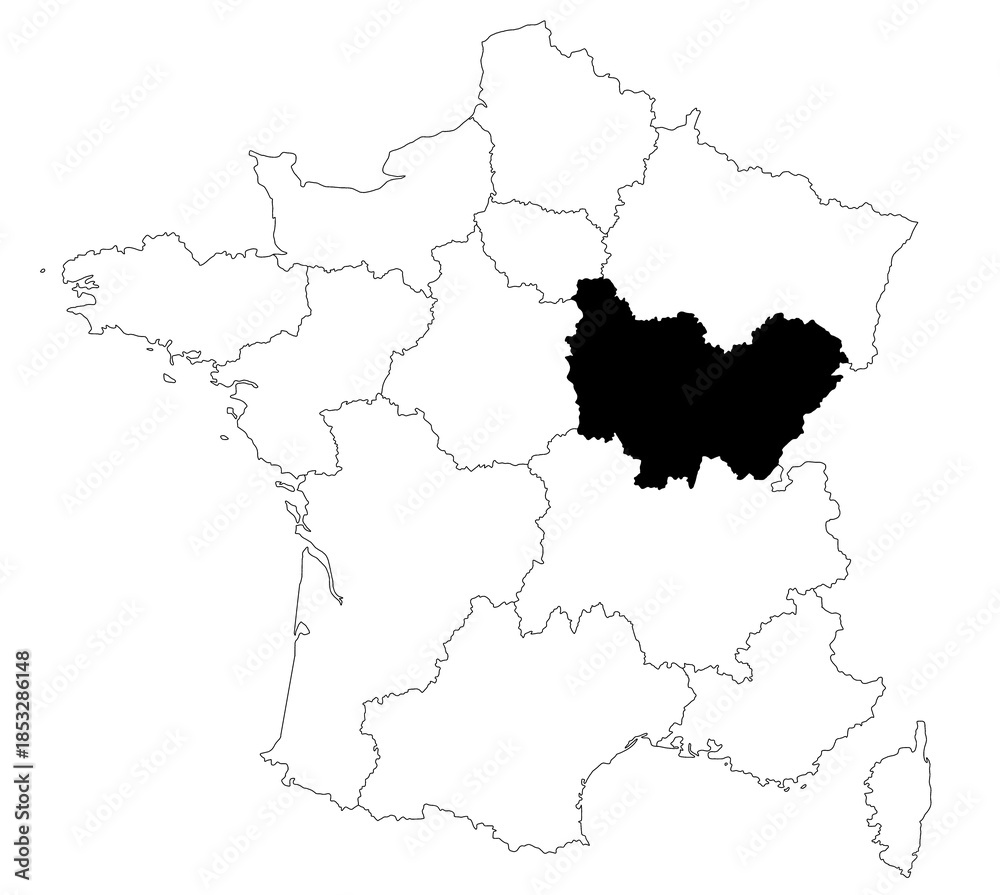 Obraz premium Map of bourgogne France comte departments in France country on white background. single departments map highlighted by black colour on France map. French Republic