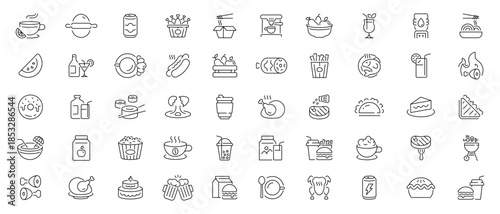 Food and drink icons set . editable line icons, culinary and beverage symbols