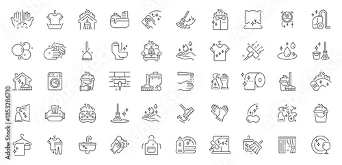 Cleaning icons set. editable line icons, outline style, maintenance and hygiene