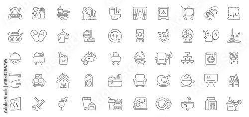 Room service icons set. editable line icons for hotels and hospitality services