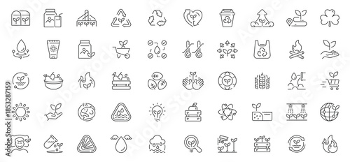 Organic and eco icons set. line, editable, sustainability and green symbols