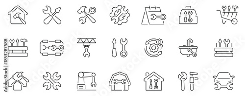 Repair tools icons set. line, editable line icons, maintenance and construction