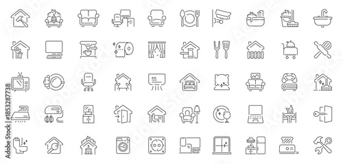 Home essentials icons set. line, editable line icons for living and decor