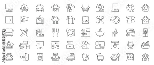 Home and living editable line icons set . outline, furniture, appliances, decor symbols
