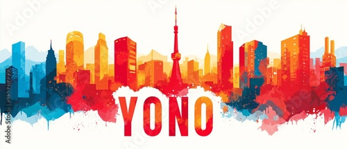 A vibrant city skyline blends into the word 