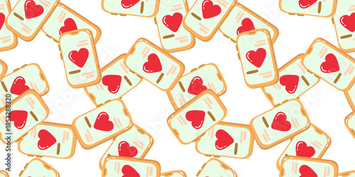 seamless pattern with mobile phones and red hearts on screen concept of online dating virtual love romantic messages and digital communication wallpaper fabric