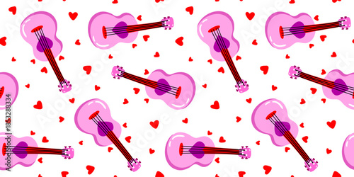 lovely hand drawn guitar and heart vector pattern for music lovers wedding invitation background greeting card decorative print fabric texture artistic