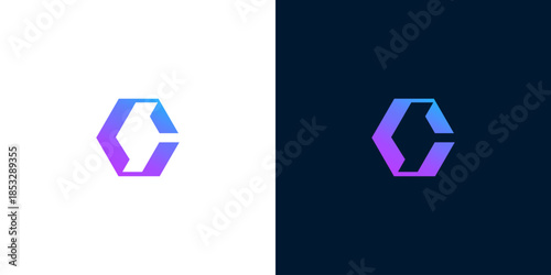 Dynamic and sleek abstract geometric mark with a vibrant purple and blue gradient, representing innovation, digital connection, and modern identity in a minimalist design