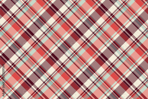 Indian plaid fabric textile, classical tartan vector pattern. 2026 texture seamless check background in red and pastel colors.