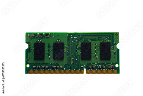 Top view of ram ddr memory module for laptop isolated on white 