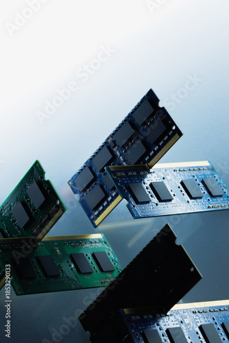 Laptop ddr memory modules on glass surface 