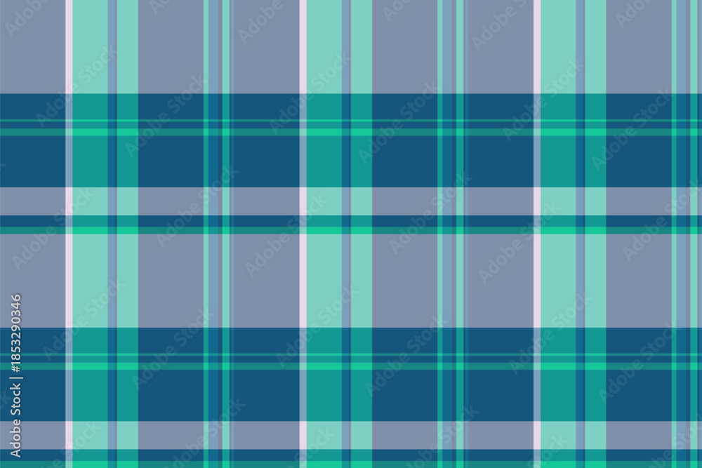 Fototapeta premium Classic plaid pattern featuring harmonious blues and greens. Seamless texture ideal for backgrounds, textiles, and stylish designs. Versatile and modern.