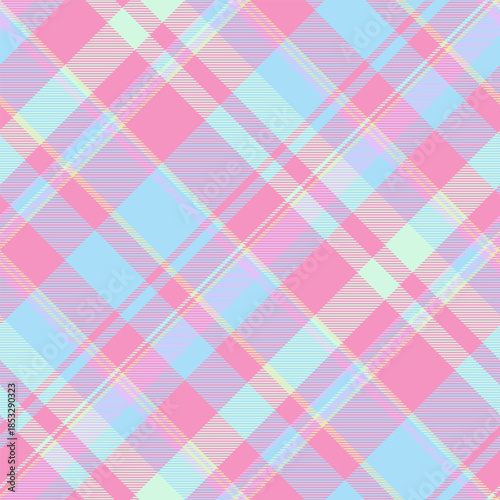 Pastel plaid design.  A colorful, diagonallyoriented pattern creates a cheerful, eyecatching backdrop.  Ideal for crafting, textile projects, and backgrounds.