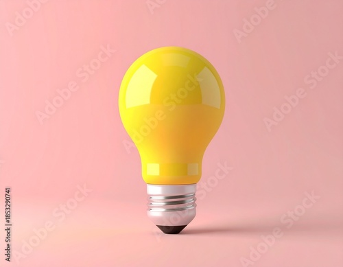 Bright yellow incandescent bulb on a calming pink background, a vivid representation of inspiration and innovative thinking