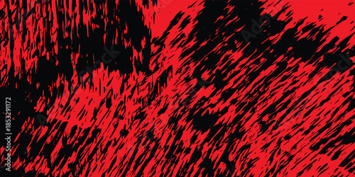 Grungy Halloween red and black background. Creepy spooky vector hand drawn ink banner bg. Punk sponge stamps, splatter sprinkles texture. Grunge paint stroke design. Horizontal Halloween frame border