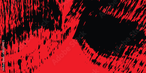 Grungy Halloween red and black background. Creepy spooky vector hand drawn ink banner bg. Punk sponge stamps, splatter sprinkles texture. Grunge paint stroke design. Horizontal Halloween frame border