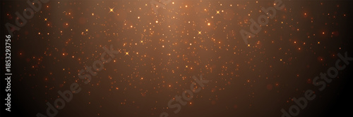 Glitter background. Gold particles with light rays. Golden dust and stars effect. Luxury flying sparks with bright beams. Firework background with lights. Magic design template. Vector illustration.