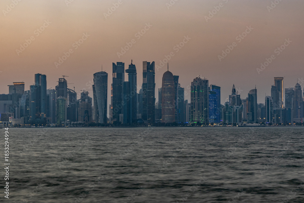 Fototapeta premium Evening view of Doha skyline, Qatar