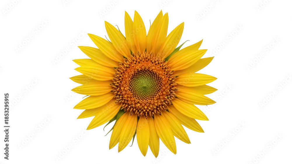 Fototapeta premium Vibrant yellow sunflower PNG isolated on transparent background, cheerful summer flower with detailed center for design projects
