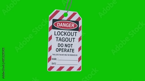 Lockout tagout safety sign hangs on industrial machinery belts to prevent operation and ensure worker protection in hazardous environments, and Motion graphics of danger card Template