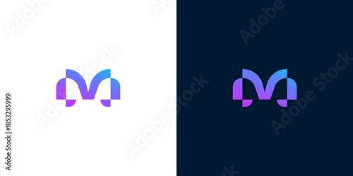 Modern M letter logo design, abstract geometric shapes, gradient colors, professional branding identity
