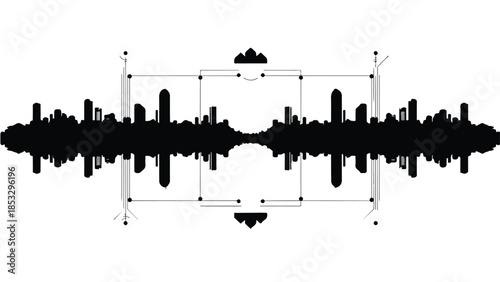 Sound wave audio waveform music technology illustration with black soundwave on white background for music production and audio engineering