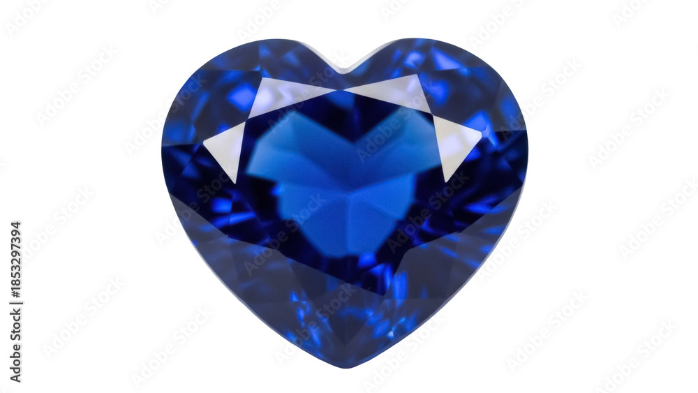 Fototapeta premium Heart-shaped blue sapphire isolated PNG, a precious gemstone with brilliant facets for jewelry design and luxury concepts