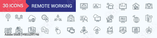 Remote Working Icon Pack Illustration Vector with  remote collaboration, virtual meeting, digital nomad, online communication, home office, flexible schedule, productivity tools, work balance