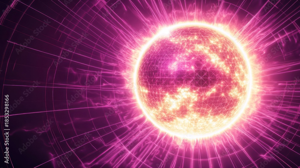 Obraz premium Glowing star, energy bursts, cosmic background, science fiction backdrop