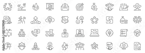 Success and achievement icons set. editable line icons, motivation, victory symbols
