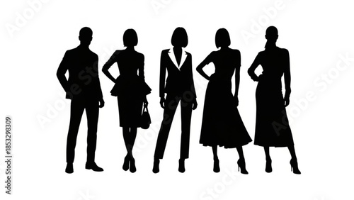 Silhouettes of business people standing in a row