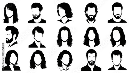 Collection of diverse people icons in black and white