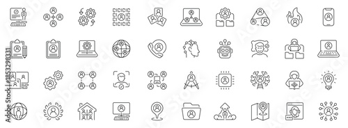 User management icons set: editable line icons, outline, admin and profile tools