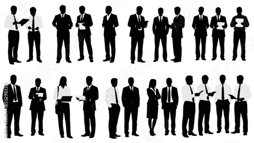 Collection of business people silhouettes in various poses and outfits