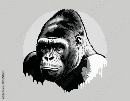 gorilla in black and white animal drawing,