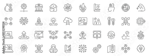 Efficiency icons set: editable line icons, linear workflow, productivity visuals