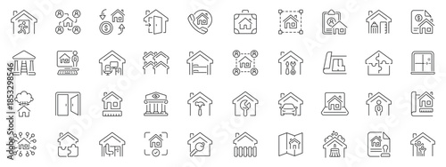 Real estate icons set: editable line icons. house, property, outline style symbols