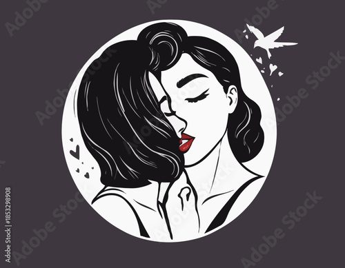 Expressive kiss mark illustration with visible ink texture and a